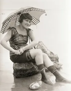 Vintage Swimwear Models Prints: Girl Posing In A Bathing Suit