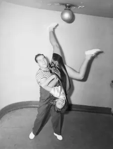 Jitterbuggers Posing Print, a couple dancing and smiling
