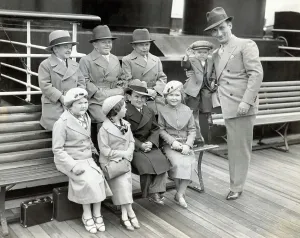 Eight Midgets Posing on Bench Print - World's Fair Enroute