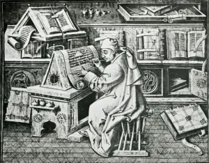 Religious Art History Prints: Monk Working on Scriptural Document