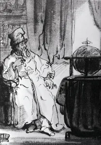 Rembrandt's Philosopher in His Study Meditating Print