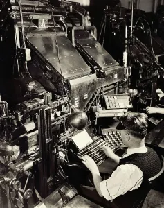Printing Technology History Prints: Printer Operating at Linotype Machine