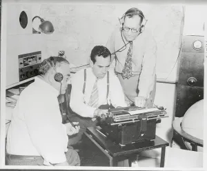 Vintage Radio Broadcasting Prints: Radio Broadcasters Working on Script at Typewriter