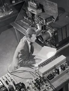 Technical Director Demonstrating EDVAC Computer Components Print