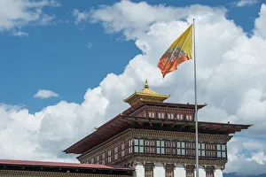 Bhutan national flag at Trashi Chhoe Dzong, Thimphu Bhutan national flag at Trashi Chhoe Dzong, Thimphu