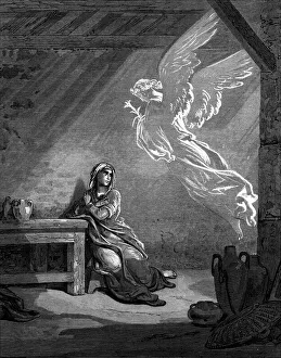 Black and white depiction of the Annunciation Black and white depiction of the Annunciation