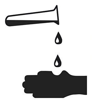 Black and white digital illustration of corrosive liquid dripping onto hand Black and white digital illustration of corrosive liquid dripping onto hand