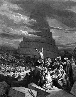 Black and white drawing of Tower of Babel Black and white drawing of Tower of Babel