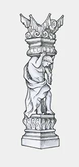 Black and white illustration 18th century German style baroque caryatid Black and white illustration 18th century German style baroque caryatid