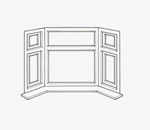 Black and white illustration of bay window Black and white illustration of bay window