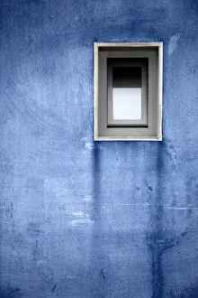 Vertical Outdoor Photography Prints: Blue wall with a window