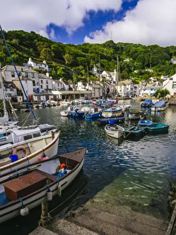 Boats moored in Polperro Harbour, Cornwall, UK Boats moored in Polperro Harbour, Cornwall, UK