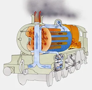 burning, coal, cross section, digitally generated, direction, engine, heat, horizontal burning, coal, cross section, digitally generated, direction, engine, heat, horizontal