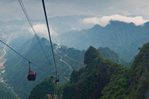 The cable cars to the top of MT. Tianmen, China The cable cars to the top of MT. Tianmen, China