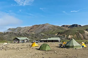 Campsite, Landmannalaugar, Rangarping ytra, Iceland, Scandinavia Campsite, Landmannalaugar, Rangarping ytra, Iceland, Scandinavia
