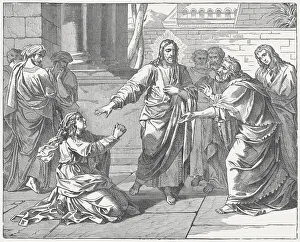 Canaanite Woman's Faith (Matthew 15), wood engraving, published in 1877 Canaanite Woman's Faith (Matthew 15), wood engraving, published in 1877