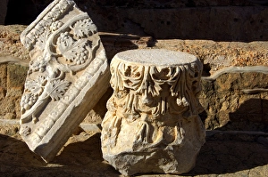 Capital and frieze with vine leaf decoration, Ruins of the Roman Empire, Leptis Magna Capital and frieze with vine leaf decoration, Ruins of the Roman Empire, Leptis Magna