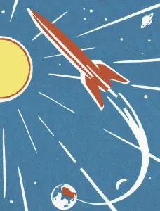 Rocket in Outer Space Print - Captivating Art Illustrations