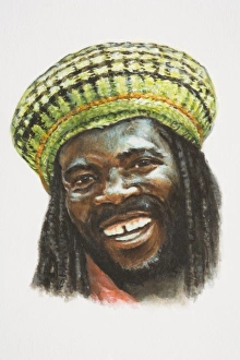 The Caribbeans, head of smiling Afro-Caribbean man with beard, moustache The Caribbeans, head of smiling Afro-Caribbean man with beard, moustache