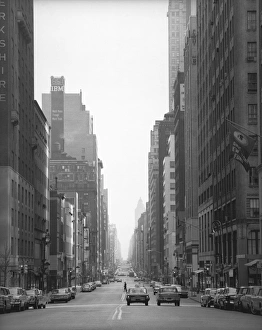 Cars riding on street of american city, (B&W) Cars riding on street of american city, (B&W)