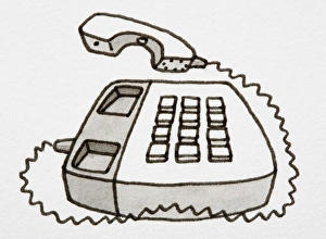Cartoon, button telephone with receiver off the hook Cartoon, button telephone with receiver off the hook