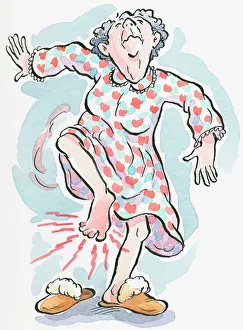 Collections/dorling kindersley prints/cartoon senior woman nightdress slippers standing Collections/dorling kindersley prints/cartoon senior woman nightdress slippers standing