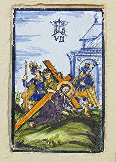 Ceramic Tile Showing 7Th Station Of The Cross - Jesus Falls For The Second Time Ceramic Tile Showing 7Th Station Of The Cross - Jesus Falls For The Second Time