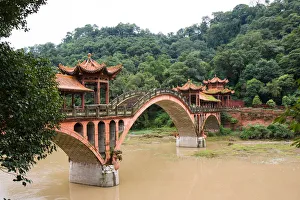Chinese red bridge, LeShan, SiChuan, China Chinese red bridge, LeShan, SiChuan, China
