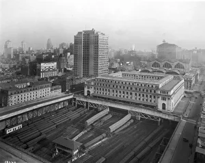 circa 1915: High angle view of the railroad yard at the rear of Pennsylvania Railroad circa 1915: High angle view of the railroad yard at the rear of Pennsylvania Railroad