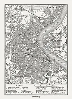 City map of Bordeaux, France, wood engraving, published in 1897 City map of Bordeaux, France, wood engraving, published in 1897
