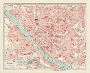 City map of Florence, Italy, lithograph, published in 1897 City map of Florence, Italy, lithograph, published in 1897
