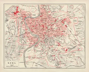City map of Rome, lithograph, published in 1878 City map of Rome, lithograph, published in 1878