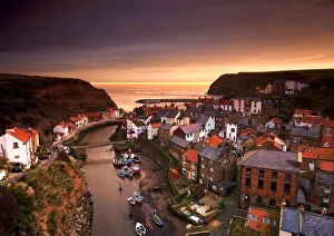 Cityscape at sunset, Staithes, Yorkshire, England Cityscape at sunset, Staithes, Yorkshire, England
