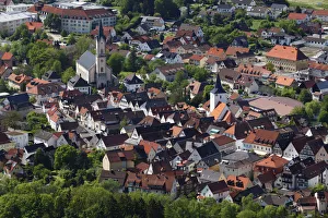 Cityscape view across Ebermannstadt from the Wallerwarte look-out, Franconian Switzerland, Upper Franconia, Franconia Cityscape view across Ebermannstadt from the Wallerwarte look-out, Franconian Switzerland, Upper Franconia, Franconia