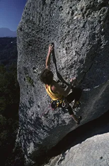 Climbers on the route Schinifix, Rocca di Perti, Finale Ligure, Italy, Europe Climbers on the route Schinifix, Rocca di Perti, Finale Ligure, Italy, Europe
