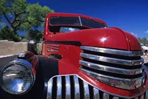 Close up of front of red classic car, New Mexico, USA Close up of front of red classic car, New Mexico, USA