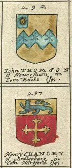 Coat of arms copperplate 17th century Thompson and Chauncy Coat of arms copperplate 17th century Thompson and Chauncy