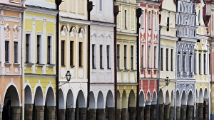 Colourful facades in the centre of Telc in South Bohemia, Czech Republic, Central Europe Colourful facades in the centre of Telc in South Bohemia, Czech Republic, Central Europe