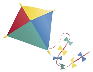 Colourful kite with tail and bows, front view Colourful kite with tail and bows, front view