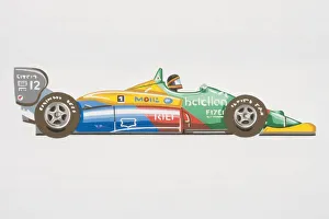 Colourful racing car with driver in the seat, side view Colourful racing car with driver in the seat, side view