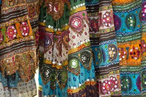 Colourful skirts inlaid with mirrors and different patterns, detail, Udaipur, Rajasthan, India Colourful skirts inlaid with mirrors and different patterns, detail, Udaipur, Rajasthan, India