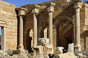 Columns and head of a Medusa Severus Forum Leptis Magna Libya Columns and head of a Medusa Severus Forum Leptis Magna Libya