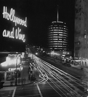 Corner of Hollywood Boulevard and Vine Street, with Capitol Records Building Corner of Hollywood Boulevard and Vine Street, with Capitol Records Building