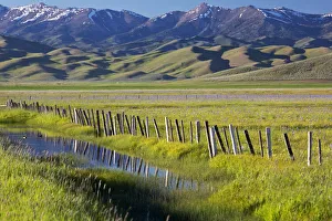 Creek and fence in Camas Prairie, Fairfield, Idaho, USA Creek and fence in Camas Prairie, Fairfield, Idaho, USA