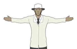Cricket umpire signalling wide, both arms out to side Cricket umpire signalling wide, both arms out to side