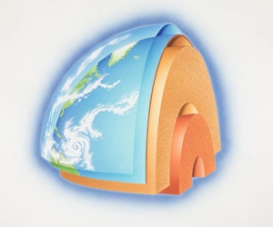 Cross-section diagram of quarter of the earths sphere illustrating subterranean layers of Cross-section diagram of quarter of the earths sphere illustrating subterranean layers of