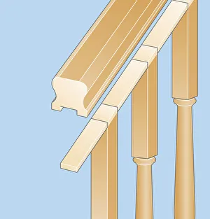 Cross section digital illustration of spacers which hold balusters in place on handrail Cross section digital illustration of spacers which hold balusters in place on handrail
