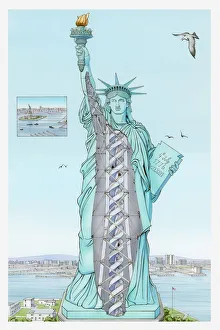 Cross section illustration of the statue of liberty which is hollow inside with spiral stairway leading to the crown Cross section illustration of the statue of liberty which is hollow inside with spiral stairway leading to the crown