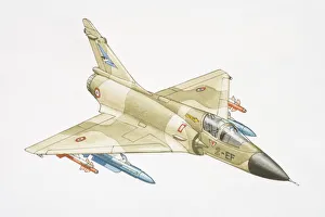 Dassault Mirage military jet with missiles below wings Dassault Mirage military jet with missiles below wings