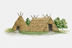 day, horizontal, hut, illustrative technique, jomon, no people, outdoors, studio shot day, horizontal, hut, illustrative technique, jomon, no people, outdoors, studio shot